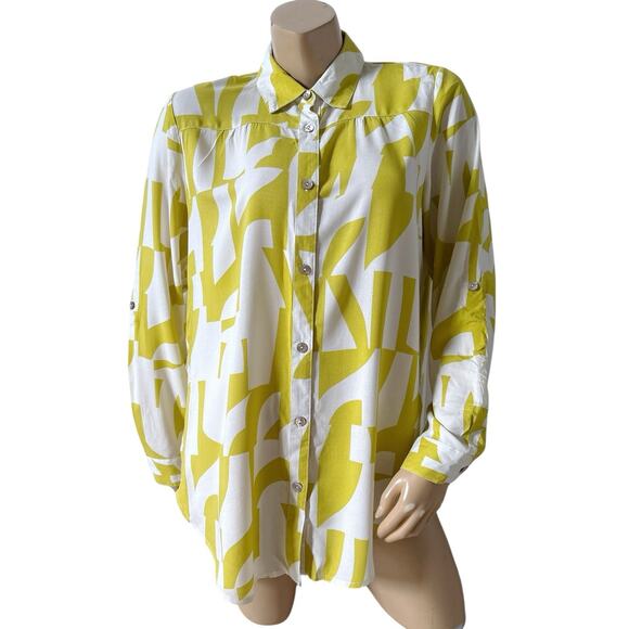 FIG AND FLOWER Womens Size Medium Convertible Sleeve Button Up Collared Shirt - Picture 1 of 9